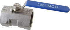 Midwest Control - 1-1/2" Pipe, Standard Port, Stainless Steel Standard Ball Valve - 1 Piece, Inline - One Way Flow, FNPT x FNPT Ends, Lever Handle, 1,000 WOG - Caliber Tooling