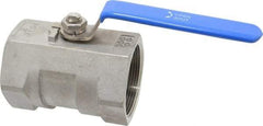 Midwest Control - 2" Pipe, Standard Port, Stainless Steel Standard Ball Valve - 1 Piece, Inline - One Way Flow, FNPT x FNPT Ends, Lever Handle, 1,000 WOG - Caliber Tooling