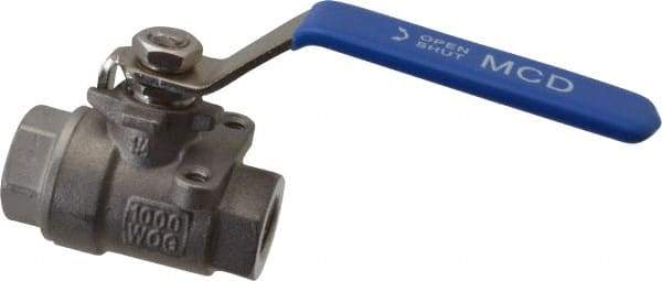 Midwest Control - 1/4" Pipe, Stainless Steel Standard Ball Valve - 2 Piece, Inline - One Way Flow, FNPT x FNPT Ends, Lever Handle, 1,000 WOG, 150 WSP - Caliber Tooling