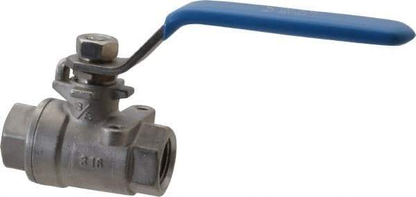 Midwest Control - 3/8" Pipe, Stainless Steel Standard Ball Valve - 2 Piece, Inline - One Way Flow, FNPT x FNPT Ends, Lever Handle, 1,000 WOG, 150 WSP - Caliber Tooling