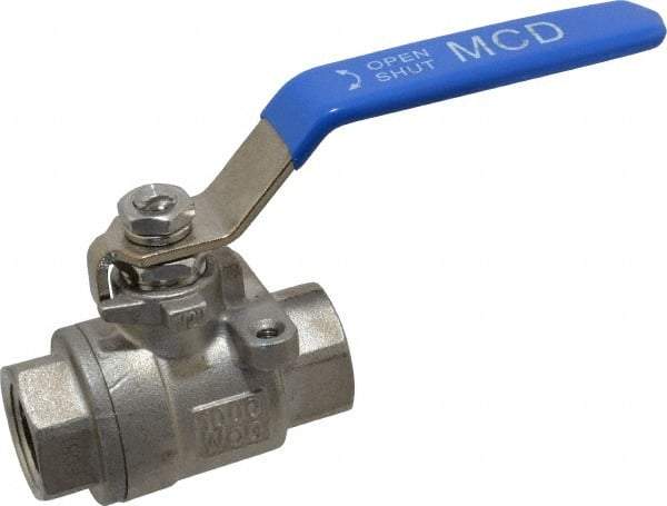 Midwest Control - 1/2" Pipe, Stainless Steel Standard Ball Valve - 2 Piece, Inline - One Way Flow, FNPT x FNPT Ends, Lever Handle, 1,000 WOG, 150 WSP - Caliber Tooling