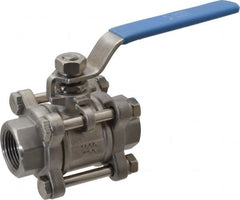 Midwest Control - 3/4" Pipe, Full Port, Stainless Steel Standard Ball Valve - 3 Piece, Inline - One Way Flow, FNPT x FNPT Ends, Lever Handle - Caliber Tooling