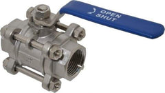 Midwest Control - 1" Pipe, Full Port, Stainless Steel Standard Ball Valve - 3 Piece, Inline - One Way Flow, FNPT x FNPT Ends, Lever Handle - Caliber Tooling