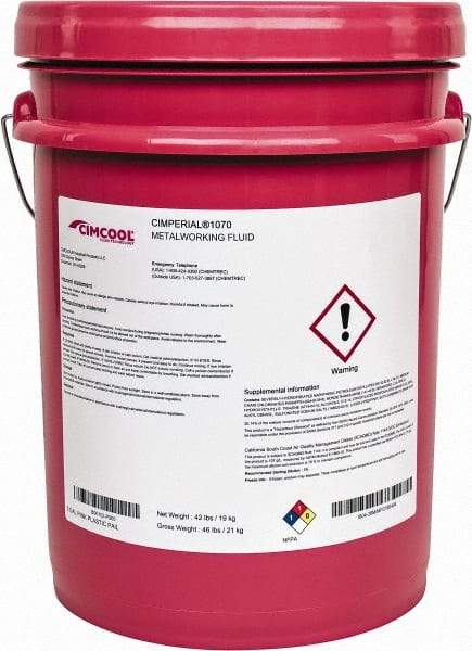 Cimcool - Cimperial 1070, 5 Gal Pail Cutting & Grinding Fluid - Water Soluble, For Boring, Broaching, Drilling, Milling, Reaming, Sawing, Tapping - Caliber Tooling