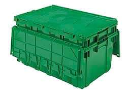 Akro-Mils - 100 Lb Load Capacity Green Polyethylene Attached-Lid Container - Stacking, Nesting, 27.1" Long x 16.9" Wide x 12-1/2" High, Lid Included - Caliber Tooling