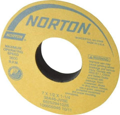 Norton - 7" Diam x 1-1/4" Hole x 1/2" Thick, J Hardness, 46 Grit Surface Grinding Wheel - Aluminum Oxide, Type 1, Coarse Grade, 3,600 Max RPM, Vitrified Bond, No Recess - Caliber Tooling