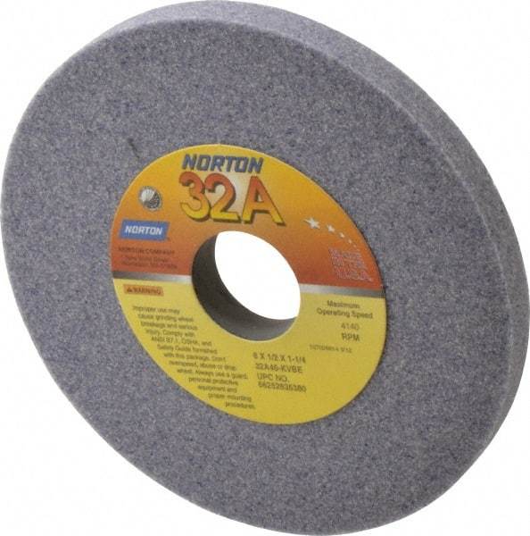 Norton - 6" Diam x 1-1/4" Hole x 1/2" Thick, K Hardness, 46 Grit Surface Grinding Wheel - Aluminum Oxide, Type 1, Coarse Grade, 4,140 Max RPM, Vitrified Bond, No Recess - Caliber Tooling