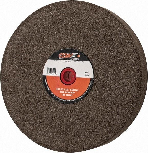 Camel Grinding Wheels - 60 Grit Aluminum Oxide Bench & Pedestal Grinding Wheel - 14" Diam x 1-1/2" Hole x 2" Thick, 1773 Max RPM, M Hardness, Medium Grade , Vitrified Bond - Caliber Tooling