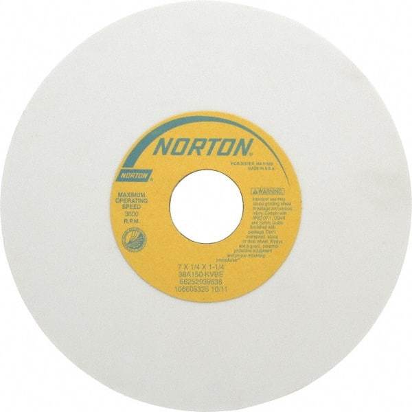 Norton - 7" Diam x 1-1/4" Hole x 1/4" Thick, K Hardness, 150 Grit Surface Grinding Wheel - Aluminum Oxide, Type 1, Very Fine Grade, 3,600 Max RPM, Vitrified Bond, No Recess - Caliber Tooling