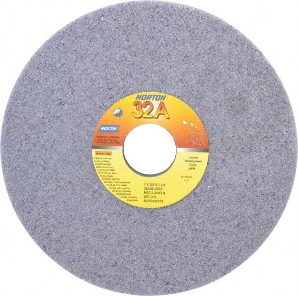 Norton - 7" Diam x 1-1/4" Hole x 3/4" Thick, J Hardness, 46 Grit Surface Grinding Wheel - Aluminum Oxide, Type 5, Coarse Grade, 3,600 Max RPM, Vitrified Bond, One-Side Recess - Caliber Tooling