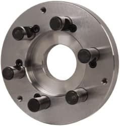 Buck Chuck Company - Adapter Back Plate for 8" Diam Self Centering Lathe Chucks - D1-6 Mount, 2.39" Through Hole Diam, 6.283mm ID, 7.87" OD, 0.985" Flange Height, Steel - Caliber Tooling