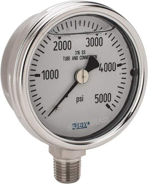 Wika - 2-1/2" Dial, 1/4 Thread, 0-5,000 Scale Range, Pressure Gauge - Lower Connection Mount, Accurate to 2-1-2% of Scale - Caliber Tooling