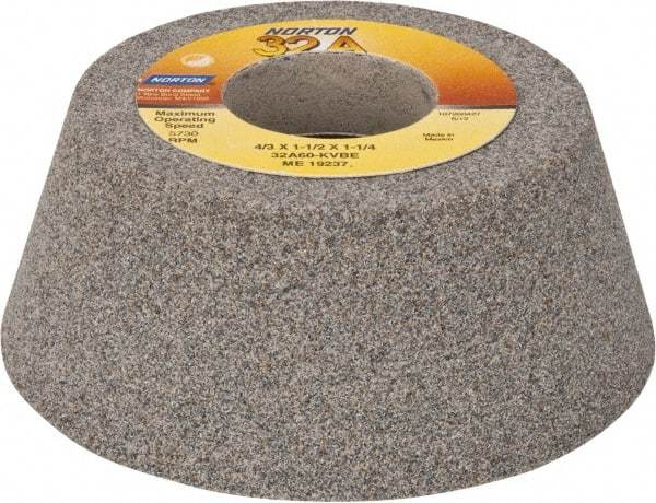 Norton - 4" Diam, 1-1/4" Hole Size, 1-1/2" Overall Thickness, 60 Grit, Type 11 Tool & Cutter Grinding Wheel - Medium Grade, Aluminum Oxide, K Hardness, Vitrified Bond, 5,730 RPM - Caliber Tooling