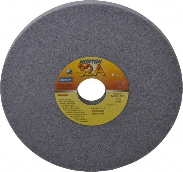 Norton - 8" Diam x 1-1/4" Hole x 1/2" Thick, H Hardness, 46 Grit Surface Grinding Wheel - Aluminum Oxide, Type 1, Coarse Grade, 3,105 Max RPM, Vitrified Bond, No Recess - Caliber Tooling