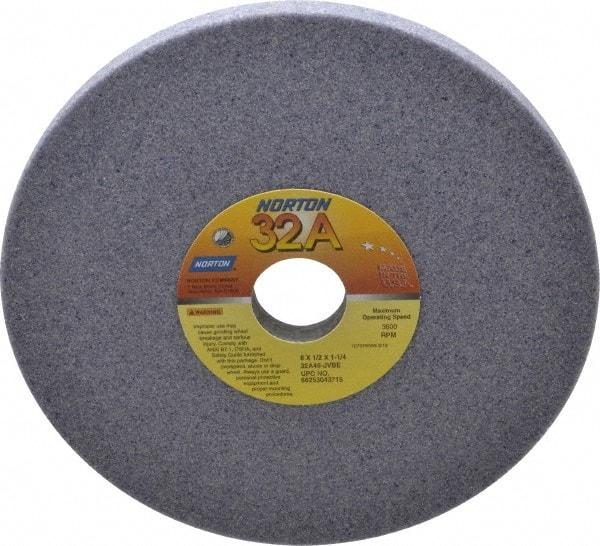 Norton - 8" Diam x 1-1/4" Hole x 1/2" Thick, J Hardness, 46 Grit Surface Grinding Wheel - Aluminum Oxide, Type 1, Coarse Grade, 3,600 Max RPM, Vitrified Bond, No Recess - Caliber Tooling