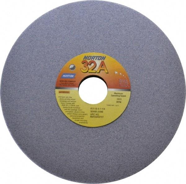 Norton - 8" Diam x 1-1/4" Hole x 1/2" Thick, J Hardness, 60 Grit Surface Grinding Wheel - Aluminum Oxide, Type 1, Medium Grade, 3,600 Max RPM, Vitrified Bond, No Recess - Caliber Tooling