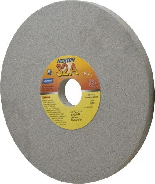 Norton - 8" Diam x 1-1/4" Hole x 1/2" Thick, I Hardness, 80 Grit Surface Grinding Wheel - Aluminum Oxide, Type 1, Medium Grade, 3,600 Max RPM, Vitrified Bond, No Recess - Caliber Tooling