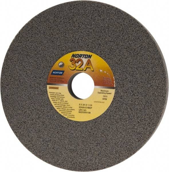 Norton - 8" Diam x 1-1/4" Hole x 3/4" Thick, G Hardness, 60 Grit Surface Grinding Wheel - Aluminum Oxide, Type 1, Medium Grade, 3,600 Max RPM, Vitrified Bond, No Recess - Caliber Tooling