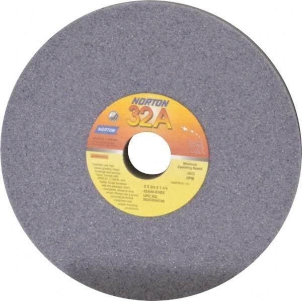 Norton - 8" Diam x 1-1/4" Hole x 3/4" Thick, K Hardness, 46 Grit Surface Grinding Wheel - Aluminum Oxide, Type 1, Coarse Grade, 3,600 Max RPM, Vitrified Bond, No Recess - Caliber Tooling