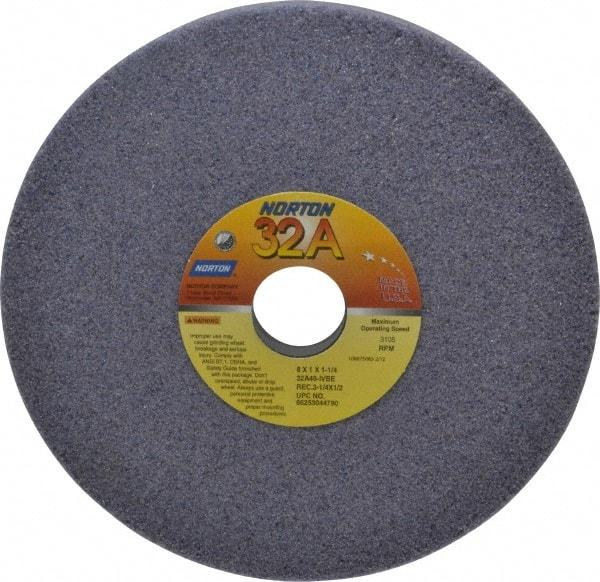 Norton - 8" Diam x 1-1/4" Hole x 1" Thick, I Hardness, 46 Grit Surface Grinding Wheel - Aluminum Oxide, Type 5, Coarse Grade, 3,105 Max RPM, Vitrified Bond, One-Side Recess - Caliber Tooling