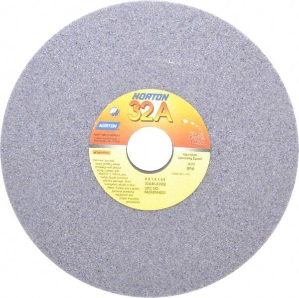 Norton - 8" Diam x 1-1/4" Hole x 1" Thick, K Hardness, 46 Grit Surface Grinding Wheel - Aluminum Oxide, Type 1, Coarse Grade, 3,600 Max RPM, Vitrified Bond, No Recess - Caliber Tooling