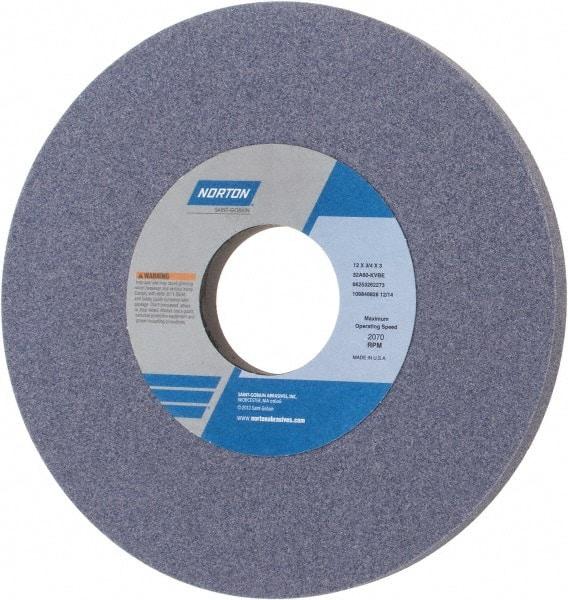 Norton - 12" Diam x 3" Hole x 3/4" Thick, K Hardness, 60 Grit Surface Grinding Wheel - Aluminum Oxide, Type 1, Medium Grade, 2,070 Max RPM, Vitrified Bond, No Recess - Caliber Tooling