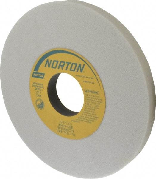 Norton - 12" Diam x 3" Hole x 1" Thick, I Hardness, 46 Grit Surface Grinding Wheel - Aluminum Oxide, Type 1, Coarse Grade, 2,070 Max RPM, Vitrified Bond, No Recess - Caliber Tooling