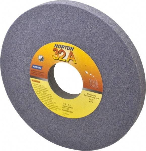 Norton - 12" Diam x 3" Hole x 1" Thick, J Hardness, 46 Grit Surface Grinding Wheel - Aluminum Oxide, Type 1, Coarse Grade, 2,070 Max RPM, Vitrified Bond, No Recess - Caliber Tooling