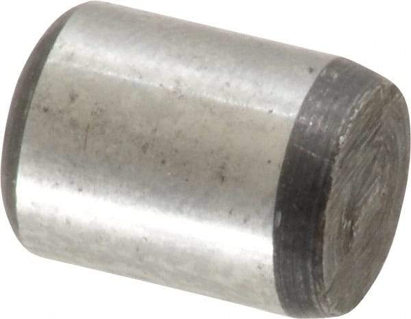 Value Collection - 3/8" Diam x 1/2" Pin Length Grade 8 Alloy Steel Standard Dowel Pin - C 50-58 Hardness, 28,700 Lb Breaking Strength, 1 Beveled & 1 Rounded End - Caliber Tooling