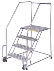 Ballymore - 73" 4 Step Ladder - Tilt & Roll Safety Ladder, 450 Lb Capacity, 40" Platform Height, 30" Base Width x 43" Depth, Heavy-Duty Serrated Grating - Caliber Tooling