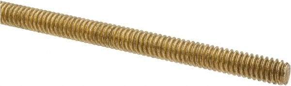 Made in USA - 1/4-20 UNC (Coarse), 3' Long, Brass Threaded Rod - Right Hand Thread - Caliber Tooling