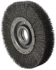 Osborn - 10" OD, 2" Arbor Hole, Crimped Steel Wheel Brush - 2" Face Width, 2-1/8" Trim Length, 0.014" Filament Diam, 3,600 RPM - Caliber Tooling