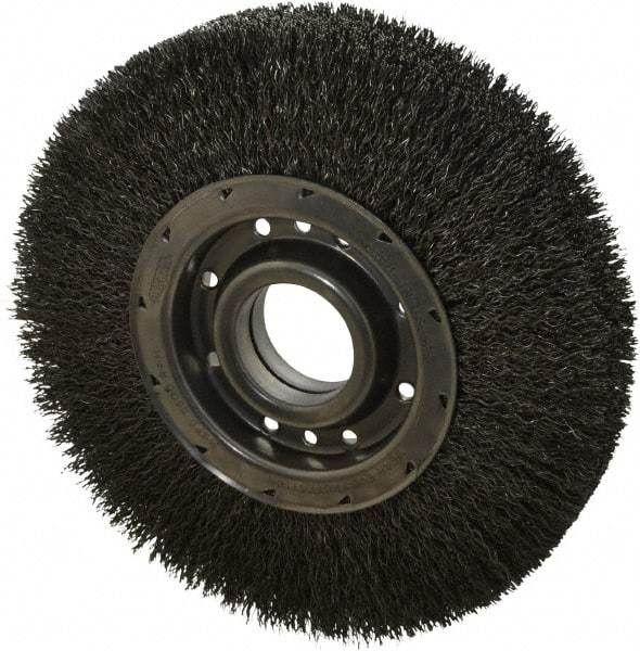 Osborn - 10" OD, 2" Arbor Hole, Crimped Steel Wheel Brush - 2" Face Width, 2-1/8" Trim Length, 0.02" Filament Diam, 3,600 RPM - Caliber Tooling