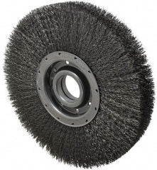 Osborn - 12" OD, 2" Arbor Hole, Crimped Steel Wheel Brush - 2" Face Width, 2-1/8" Trim Length, 0.014" Filament Diam, 3,600 RPM - Caliber Tooling