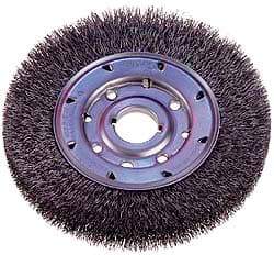 Osborn - 14" OD, 2" Arbor Hole, Crimped Nylon Wheel Brush - 1" Face Width, 2-1/8" Trim Length, 2,400 RPM - Caliber Tooling