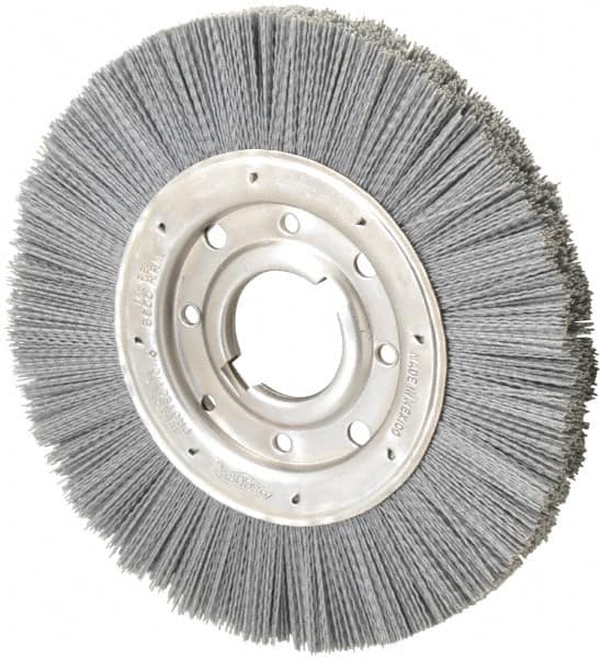 Osborn - 10" OD, 2" Arbor Hole, Crimped Nylon Wheel Brush - 1" Face Width, 2-1/16" Trim Length, 3,600 RPM - Caliber Tooling