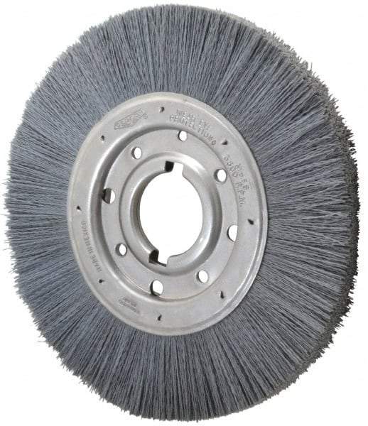 Osborn - 10" OD, 2" Arbor Hole, Crimped Nylon Wheel Brush - 1" Face Width, 2-1/16" Trim Length, 3,600 RPM - Caliber Tooling