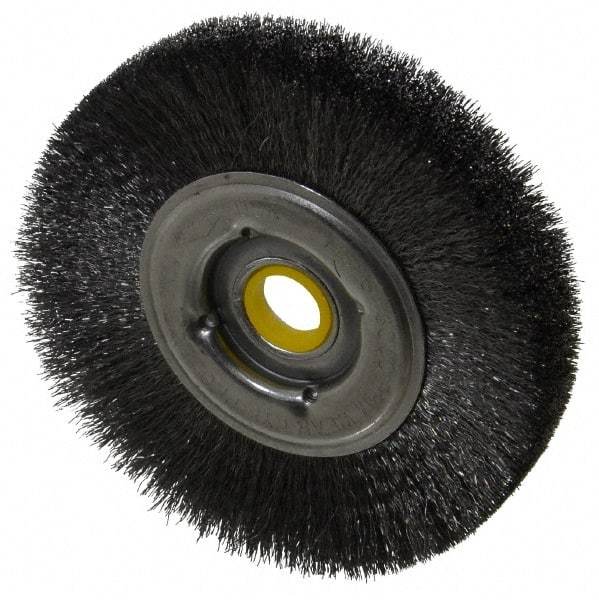 Osborn - 4" OD, 1/2 & 5/8" Arbor Hole, Crimped Steel Wheel Brush - 5/8" Face Width, 13/16" Trim Length, 0.006" Filament Diam, 6,000 RPM - Caliber Tooling