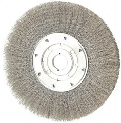 Osborn - 10" OD, 1-1/4" Arbor Hole, Crimped Steel Wheel Brush - 5/8" Face Width, 2-1/2" Trim Length, 0.0104" Filament Diam, 3,600 RPM - Caliber Tooling