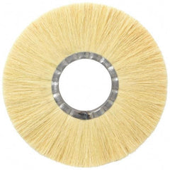 Osborn - 10" OD, 3-1/4" Arbor Hole, Crimped Natural Fiber Wheel Brush - 17/32" Face Width, 2-7/8" Trim Length, 4,250 RPM - Caliber Tooling