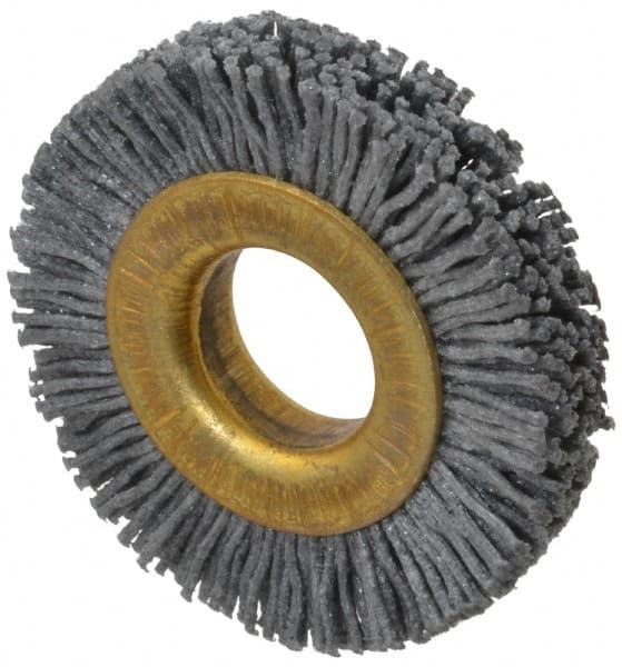 Osborn - 1-1/2" OD, 1/2" Arbor Hole, Crimped Nylon Wheel Brush - 1/4" Face Width, 1/4" Trim Length, 20,000 RPM - Caliber Tooling