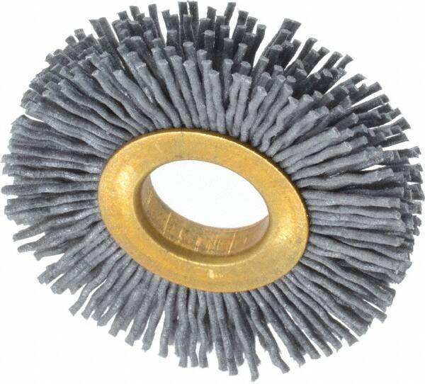 Osborn - 2" OD, 5/8" Arbor Hole, Crimped Nylon Wheel Brush - 3/8" Face Width, 7/16" Trim Length, 15,000 RPM - Caliber Tooling