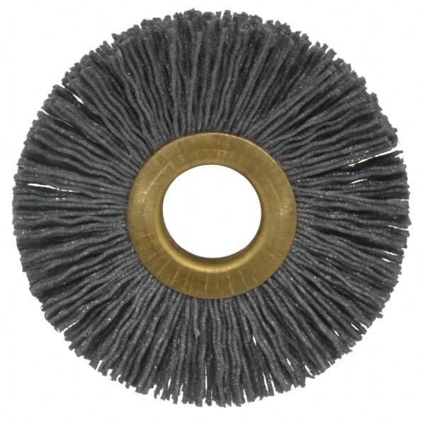 Osborn - 2-1/2" OD, 5/8" Arbor Hole, Crimped Nylon Wheel Brush - 3/8" Face Width, 11/16" Trim Length, 15,000 RPM - Caliber Tooling