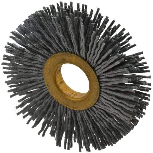 Osborn - 2-1/2" OD, 5/8" Arbor Hole, Crimped Nylon Wheel Brush - 3/8" Face Width, 11/16" Trim Length, 15,000 RPM - Caliber Tooling