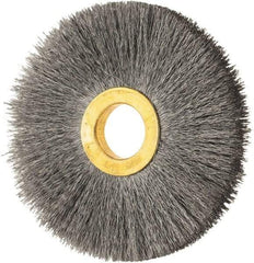 Osborn - 3" OD, 5/8" Arbor Hole, Crimped Steel Wheel Brush - 3/8" Face Width, 15/16" Trim Length, 0.006" Filament Diam, 20,000 RPM - Caliber Tooling