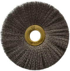 Osborn - 3" OD, 1/2" Arbor Hole, Crimped Stainless Steel Wheel Brush - 1/4" Face Width, 1" Trim Length, 0.005" Filament Diam, 20,000 RPM - Caliber Tooling