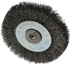 Osborn - 2" OD, 1/4" Shank Diam, Crimped Steel Wheel Brush - 3/8" Face Width, 7/16" Trim Length, 0.008" Filament Diam, 25,000 RPM - Caliber Tooling