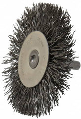 Osborn - 3" OD, 1/4" Shank Diam, Crimped Steel Wheel Brush - 7/16" Face Width, 3/4" Trim Length, 0.02" Filament Diam, 25,000 RPM - Caliber Tooling