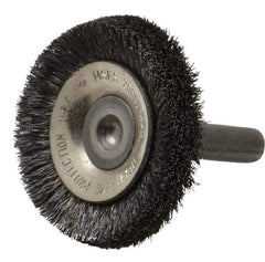 Osborn - 1-1/2" OD, 1/4" Shank Diam, Crimped Steel Wheel Brush - 3/8" Face Width, 3/8" Trim Length, 0.006" Filament Diam, 20,000 RPM - Caliber Tooling