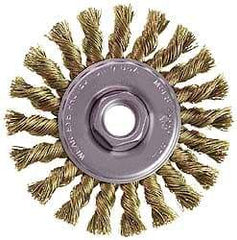 Osborn - 4" OD, 1/2-13 Arbor Hole, Knotted Stainless Steel Wheel Brush - 3/8" Face Width, 7/8" Trim Length, 0.02" Filament Diam, 20,000 RPM - Caliber Tooling